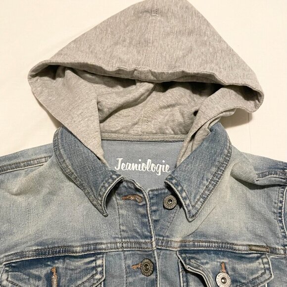 Jeaniologie Altered Jean Denim Jacket Dont Talk to Strangers Patch Sz Large - Picture 3 of 16